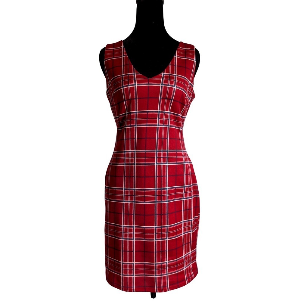 Vintage Y2K 90s Whimsigoth Dark Academia Burgundy Tartan Plaid Mini Dress